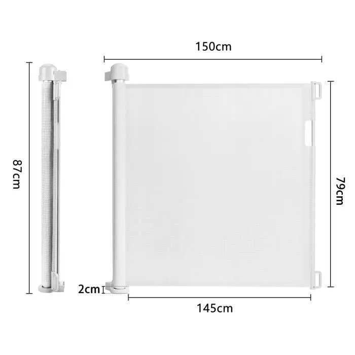 HENGMEI Barrière de Sécurité Rétractable pour Bébés (0 à 140 cm) Extensible et Enroulable d'Escaliers et Portes, Blanc-1