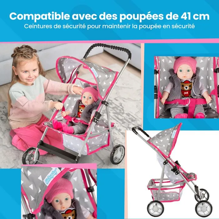 Kinderplay Poussette Poupee, Poussette Jouet - Poussette Landeau Bebe pour Poupée pour Poupon, avec Prise Souple, KP0280S-4