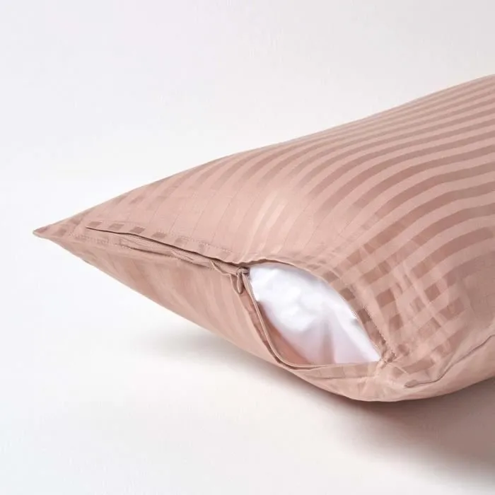 Taie d'oreiller - Homescapes - Rectangulaire - Coton égyptien 330 fils - Beige taupe - Rayures-2