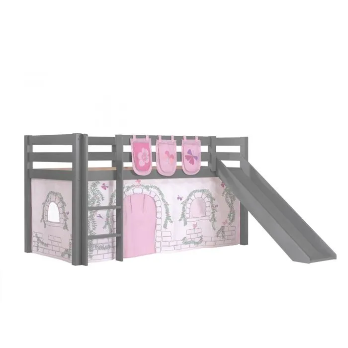 Lit mi-hauteur avec toboggan Astrid - VIPACK - Gris - 90x200 cm - Tente et sacs de rangement inclus-2