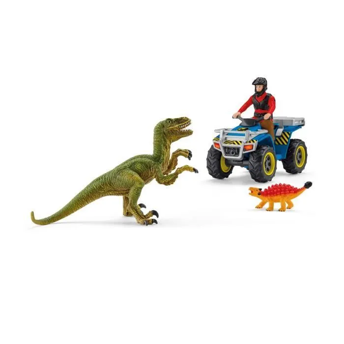 Fuite sur quad face au vélociraptor - Ensemble de Jouets Préhistoriques de 5 Pièces pour Garçons et Filles à Partir de 4 ans --2