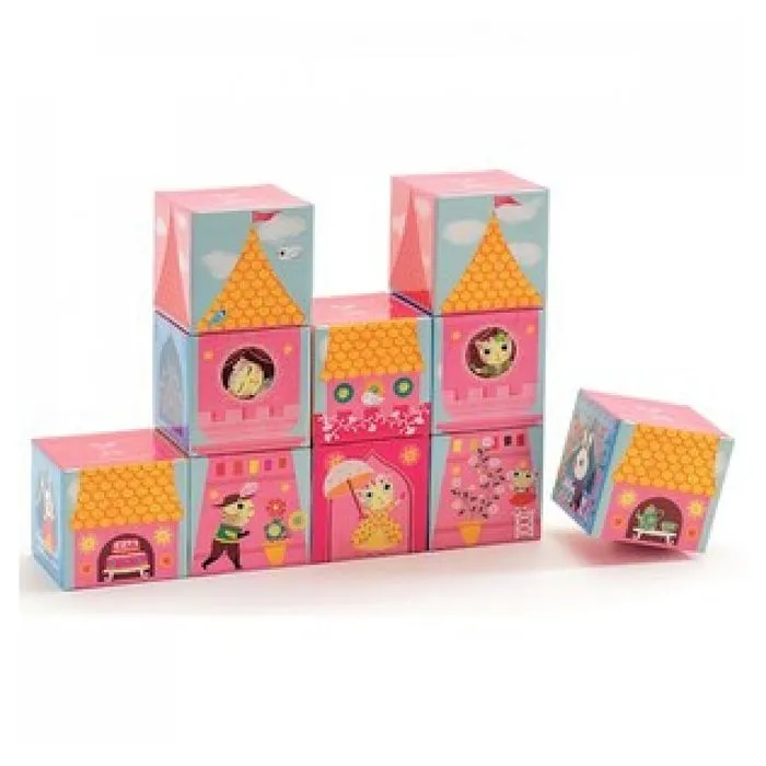 Puzzle 10 cubes - DJECO - Château de princesse - 10 cubes illustrés - À partir de 3 ans - Thème fantastique-0