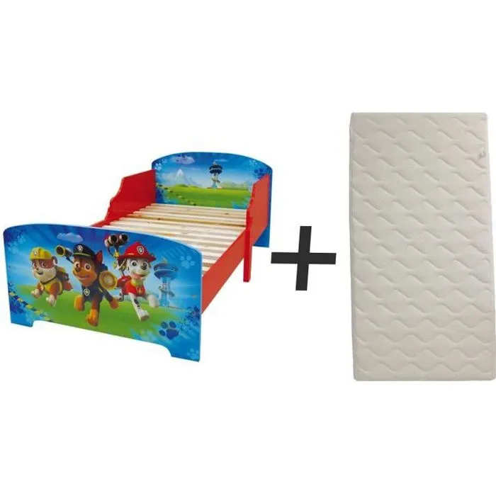 FUN HOUSE Lit Pat'Patrouille 140 x 70 cm - SOMMIER ET MATELAS CLIMATISE (FACE ETE HIVER) INCLUS-0