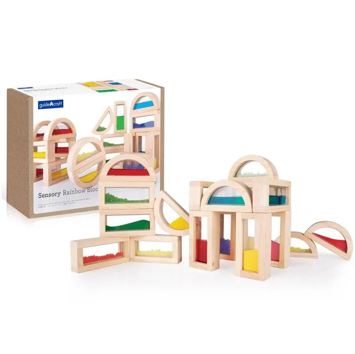 Jeux éducatifs - Guidecraft - 18 Blocs sensoriels - 2 formes - Sable, eau, billes - 18 pièces-0
