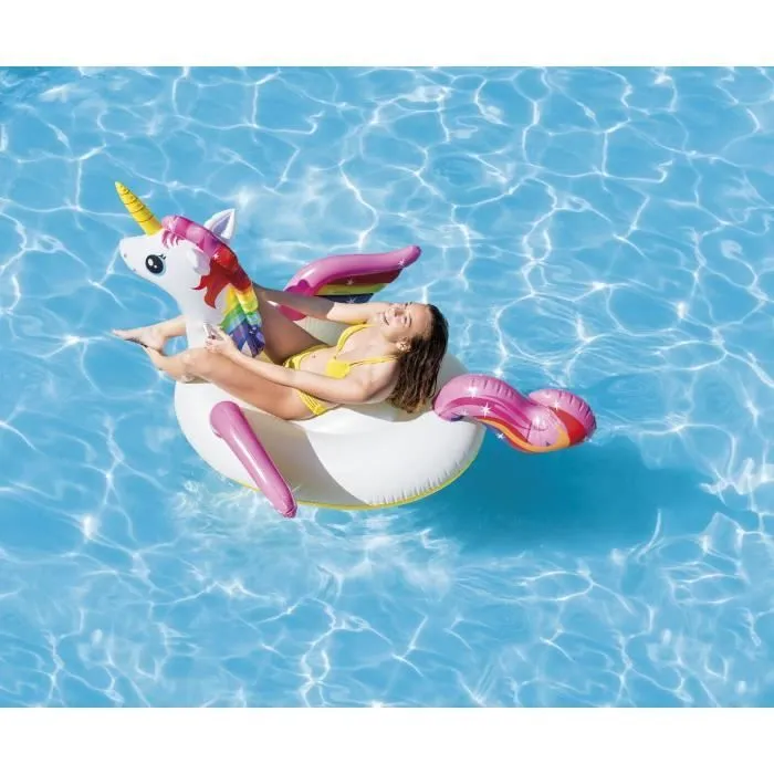 Bouée gonflable Licorne Magique à Chevaucher - INTEX - Dimensions 201x140x97cm - 2 poignées de maintien-0