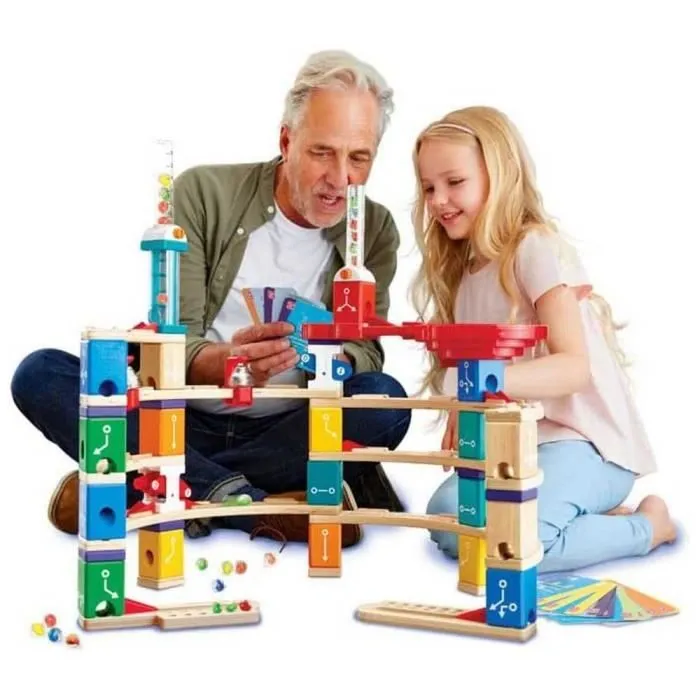 Hape - Circuit Billes en Bois Quadrilla Kit Codage Avanc - Kit 119 Pices, tages et Tourbillon - Jeu de Construction en Bois pou-1