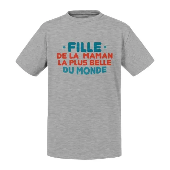 T-shirt Enfant Gris Fille de la Maman la plus belle du Monde Mère Famille-0