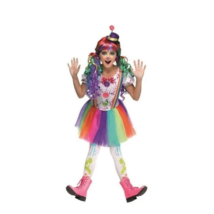 Déguisement de clown arc-en-ciel pour fille - DisfraZZes - Modèle enfant - Intérieur - Robe et chapeau-0