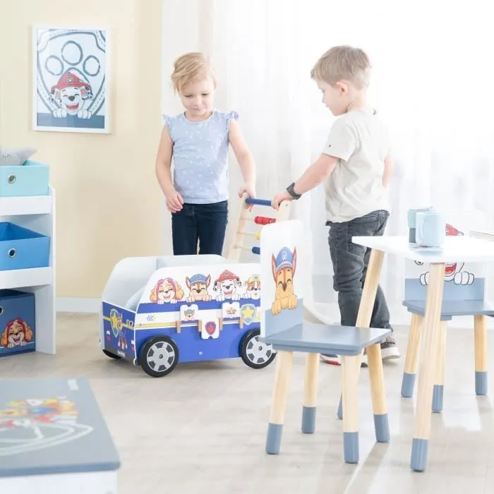 ROBA Pat Patrouille Trotteur Bébé - Bus et Chariot Enfant - Horloge Boulier et Éléments à Tourner - Motif Chiens - Bois Bleu - Blanc-3