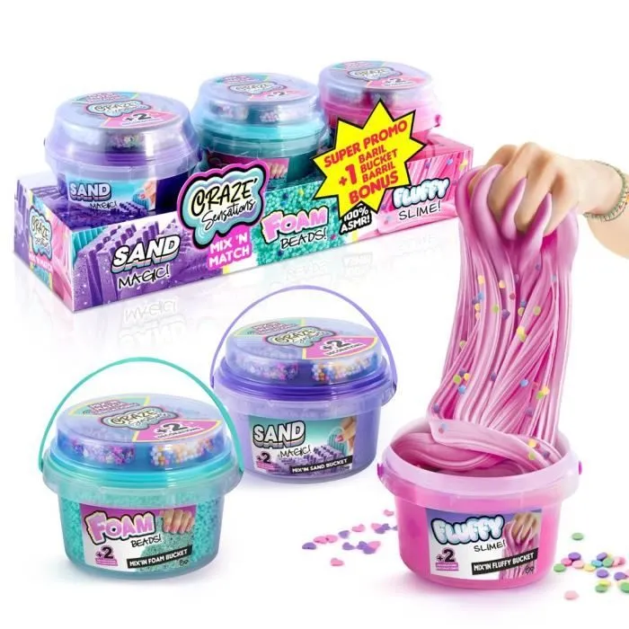 Loisir créatif - CANAL TOYS - CRAZE Sensations 2 barils + 1 bonus - Sable, Slime Fluffy, Foam-0