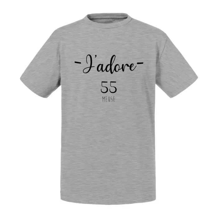 T-shirt Enfant Gris J'Adore 55 Meuse Departement France Region Bar Le Duc-0
