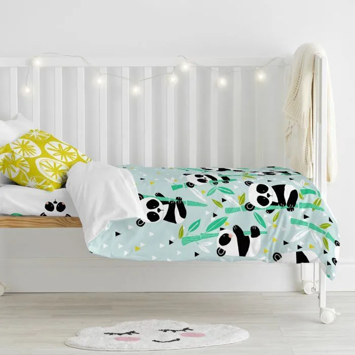 Parure housse de couette 2 pièces Panda garden blue 115x145 cm (Lit Bébé)-2
