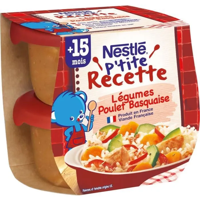 NESTLÉ P'tite Recette Légumes poulet basquaise - 2x200 g - Dès 15 mois-0