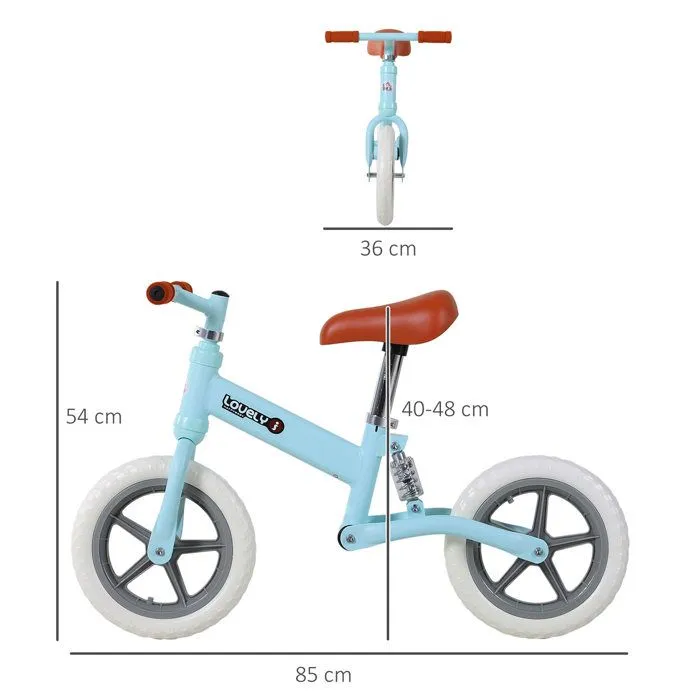 Draisienne enfant roues 12" suspension selle hauteur réglable acier bleu ciel-3