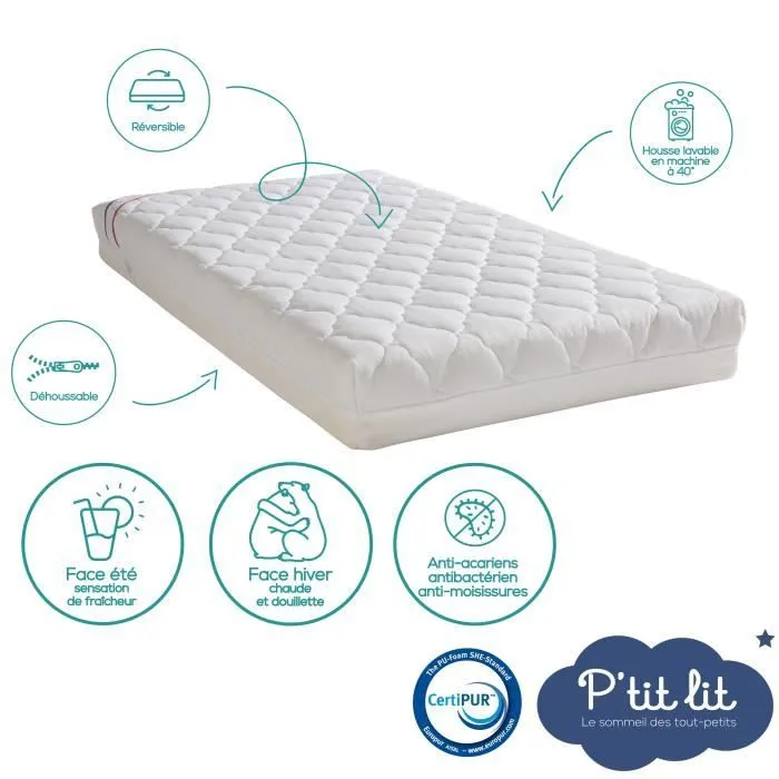 Matelas Enfant/Bébé Climatisé - P'TIT LIT - 70x140 - Déhoussable - Anti Acarien - Fabrication Française-2
