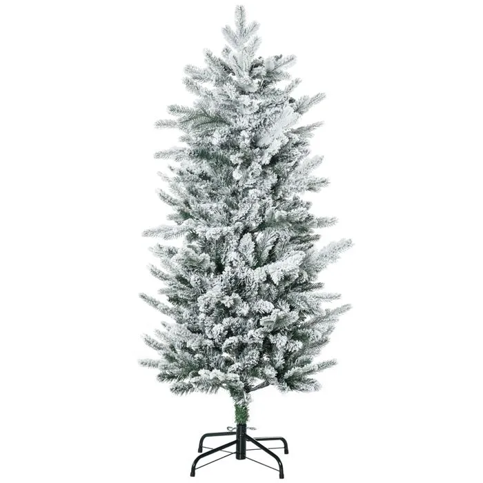 Sapin de Noël artificiel 135 cm - HOMCOM - pin naturel enneigé - 267 branches de neige - ouverture automatique - base en acier-0