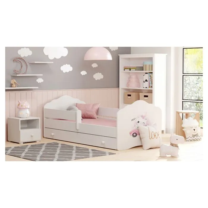 KOBI - FALA BAR+SZU 140x70 KOT - Lit enfant FALA BAR+SZU 140x70 CHAT avec tiroir de rangement-1