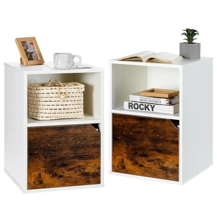 COSTWAY Lot de 2 Tables de Chevet, avec Étagère Ouverte et Placard, 40x40x59cm, pour Salon, Bureau, Chambre, Salle d'Étude, Blanc-0