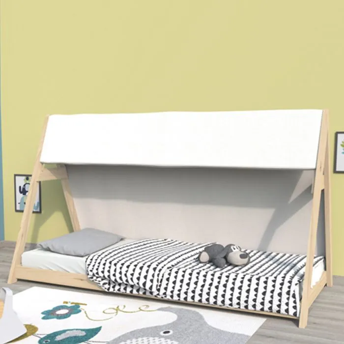 Lit cabane Tipi 70x140 cm avec sommier et toile - Naturel-0