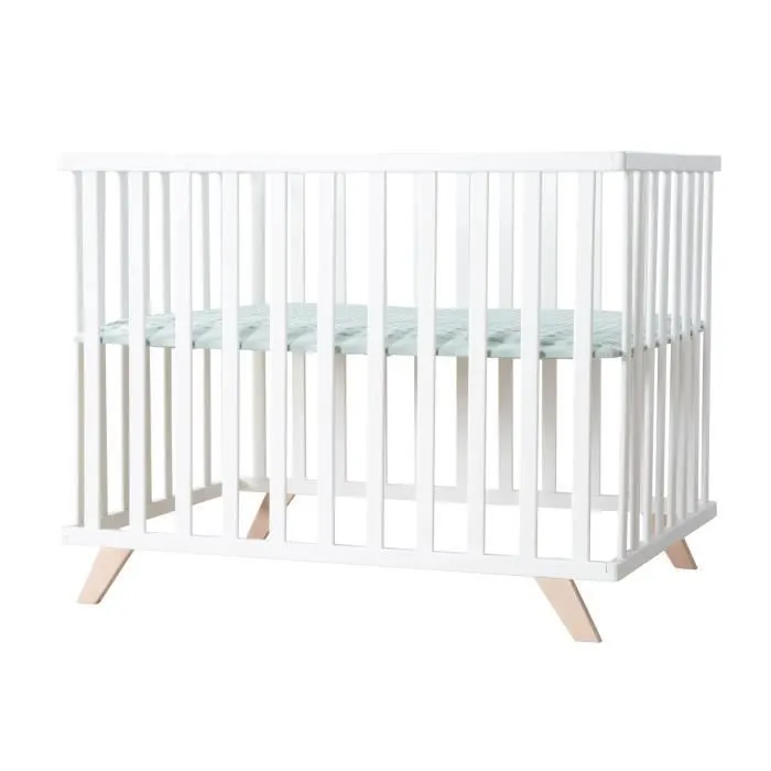 ROBA Parc Bébé 75 x 100 cm en Bois Massif Bio + Tapis Lil Planet Certifié OEKO-TEX - Hauteur Réglable - Blanc - Vert Givré-0