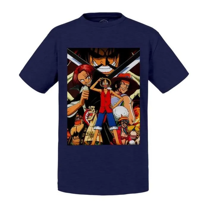 T-shirt Enfant Bleu Luffy Shank Ace Gold Roger One Piece Manga-0