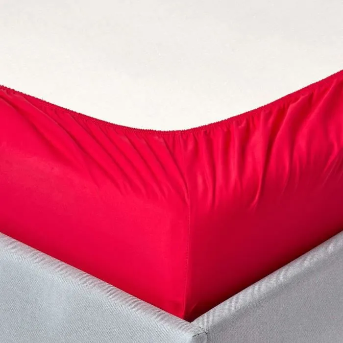 Drap-housse uni 140 x 190 cm 100% coton égyptien 200 fils coloris rouge-1