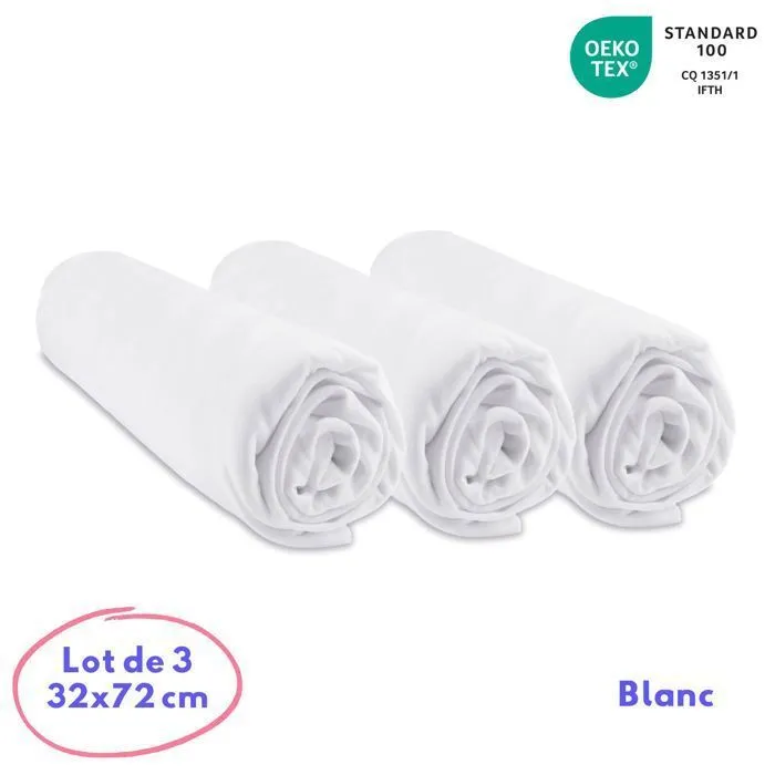 Lot de 3 draps housse coton pour couffin 32x72 - EASY DORT - Coton - Blanc - Labellisé Oekotex-0