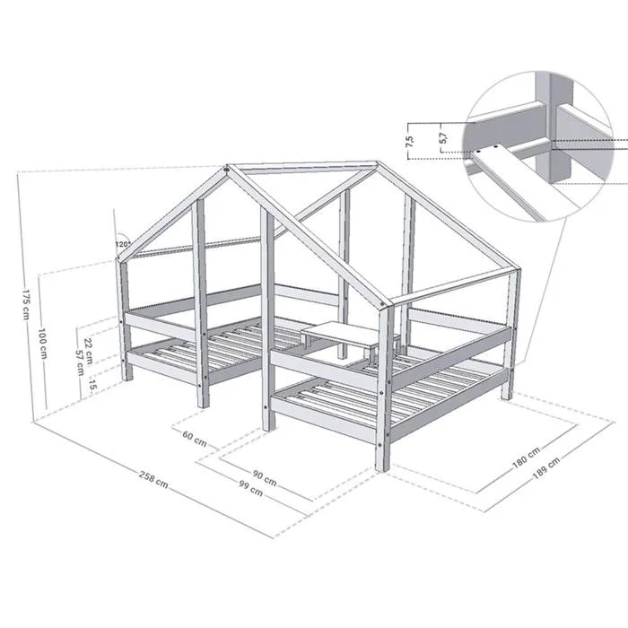 Lit cabane VILLY 2 places 90 x 180 gris-3