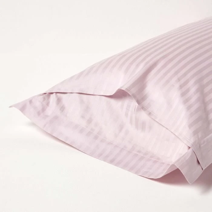 Taie d'oreiller rayé volant plat en coton égyptien 330 fils coloris violet 50 x 90 cm-2