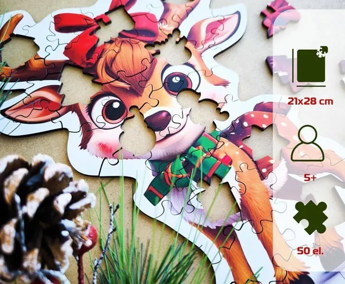 Puzzles en bois, motif Noël, série Christmas, 25x31 cm, 50 pièces, kit Caramel Reindeer - Miliwood-3