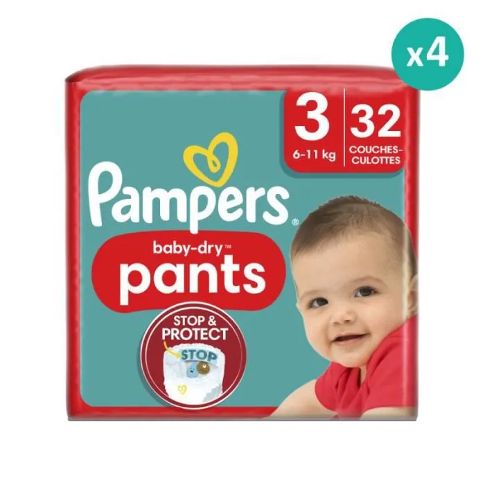 Couches-Culottes Baby Dry Taille 3 - Pampers - 32 Couches - 6kg - 11kg-0
