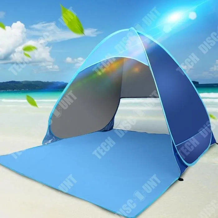 TD® Tente de plage double bleue 1 seconde vitesse automatique ouverte en plein air plage ombre camping camping-3