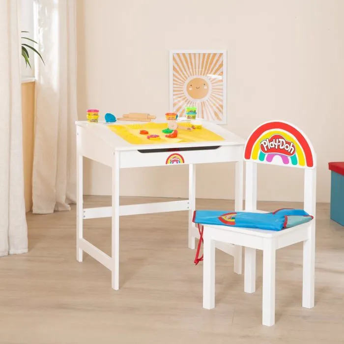 Bureau Enfant ROBA x Play-Doh + Chaise + 6 Pots de Pâte à Modeler + Tablier Imperméable et Accessoires - Jouet Créatif dès 3 Ans-1