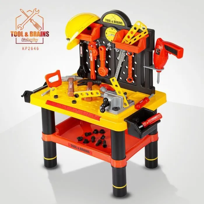 Établi Jouets d'imitation Enfants Boîte Outil de Réparation Valise Electrique Pliable-3