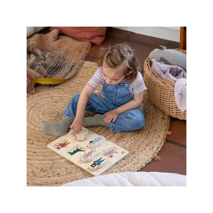 Puzzle en bois Animaux en bois - 7 pièces - Bébé - Sebra - Motricité fine et reconnaissance des formes et des couleurs-1