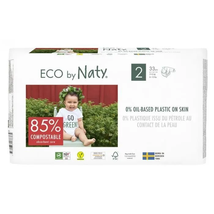 Couches écologiques NATY - Taille 2 Mini 3-6 kg 132pcs - Sans parfum, sans chlore, sans allergènes-1