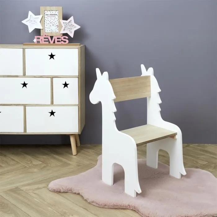 Home Deco Kids HD7477 Chaise Enfant Licorne Blanc et beige Bois H60 x 33 x 41 cm-3