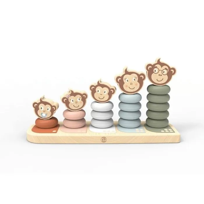 Jeu à empiler La Famille Singe - 1 à 5 - Bois FSC - Speedy Monkey-0