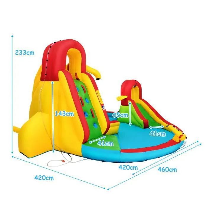 COSTWAY Château Gonflable pour 3 Enfants avec 2 Toboggans,Bassin d'Eclaboussement,Canon à Eau Charge Max 160KG Souffleur Non-inclus-3