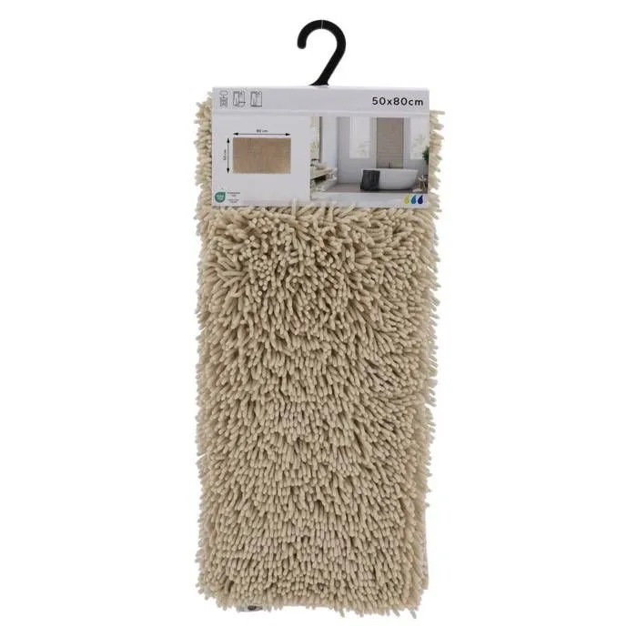 TENDANCE - Tapis de salle de bain Beige en Microfibre chenille 50 x 80 cm-0