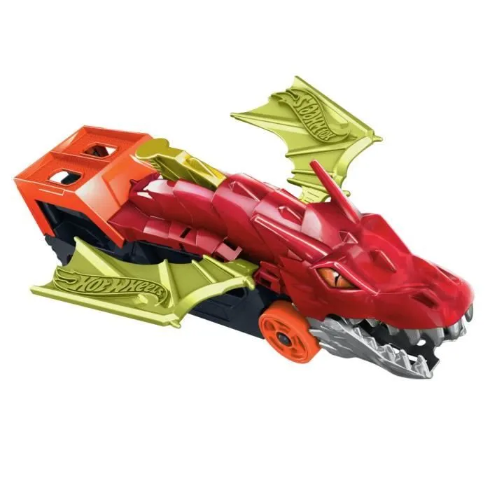 Hot Wheels City - Transporteur Dragon Lanceur 2-en-1 - Camion / Petite voiture - Dès 3 ans GTK42-2