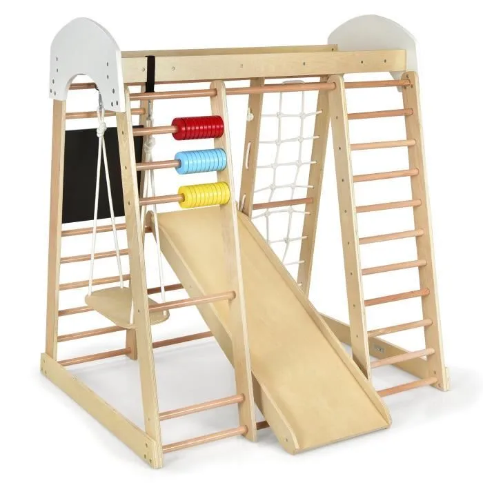 COSTWAY Cadre d'Escalade 8 en 1 pour Enfant avec Toboggan, Echelle d'Escalade, Filet d'Escalade, Planche à Dessin ect. pour 3 Ans+-0