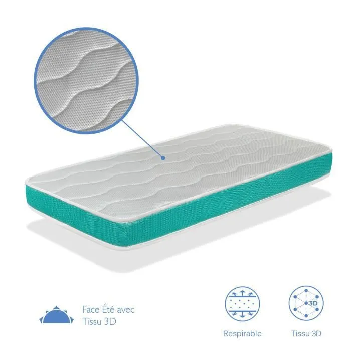 Matelas bébé MILU VERT 70X140 Epaisseur 14 CM - Noyau en mousse perforée et Respirant-3