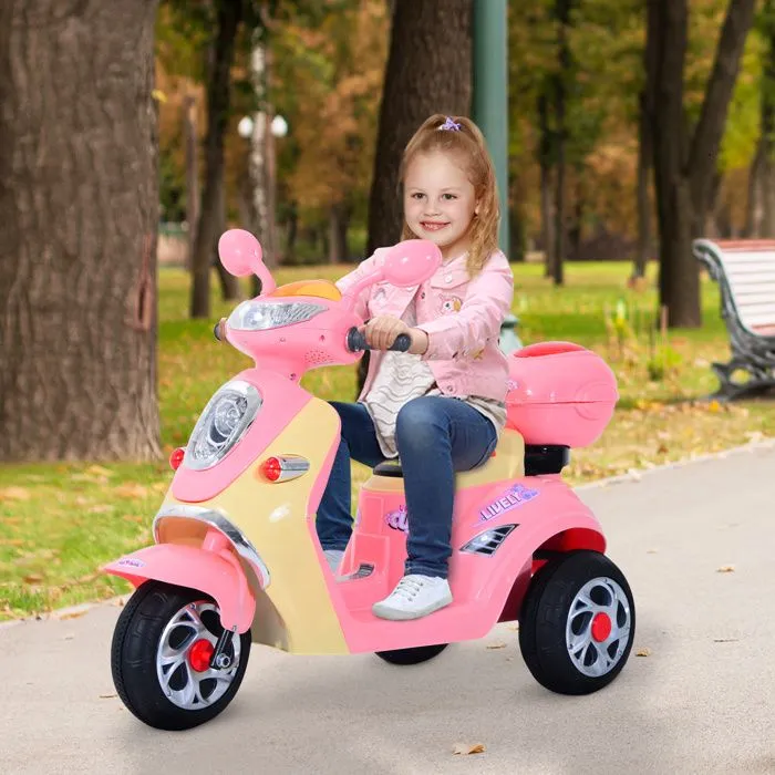 Moto scooter électrique pour enfants 6 V env. 3 Km/h 3 roues et topcase effet lumineux et sonore rose-2