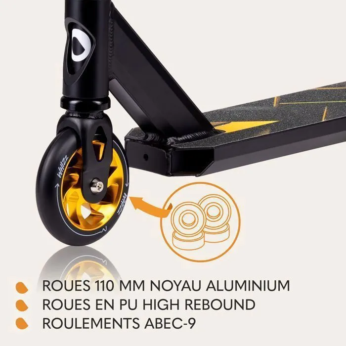 Trottinette acrobatique - LIONELO - Whizz - ABEC-9 - Guidon d'une seule pièce - Noir/Jaune-1