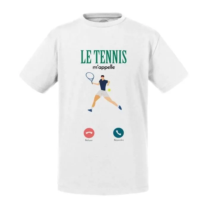 T-shirt Enfant Blanc Le Tennis M'Appelle Sport Raquette-0