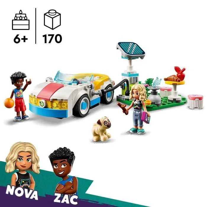 LEGO® 42609 Friends La Voiture Électrique et la Borne de Recharge, Jouet de Voiture, avec les Figurines Nova et Zac-1