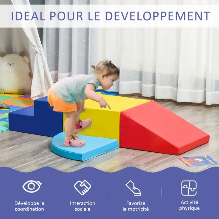 HOMCOM - Blocs de construction en mousse - PU - 45x45x25cm - Jaune, Bleu clair, Bleu foncé, Rouge-4