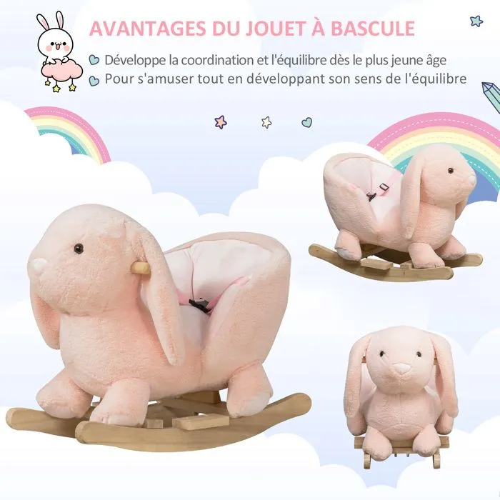 Cheval à bascule - HOMCOM - lapin fauteuil intégré - ceinture de sécurité - fonction sonore clapissement - rose-4
