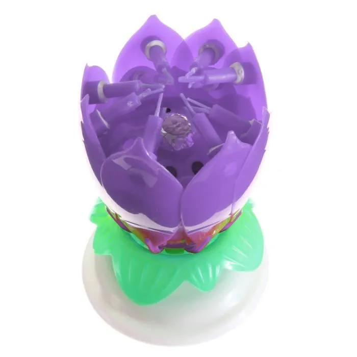 U Bougie Anniversaire Fleur Musical Lotus Rotatif Soireé Gâteau Mariage Pourpre-2